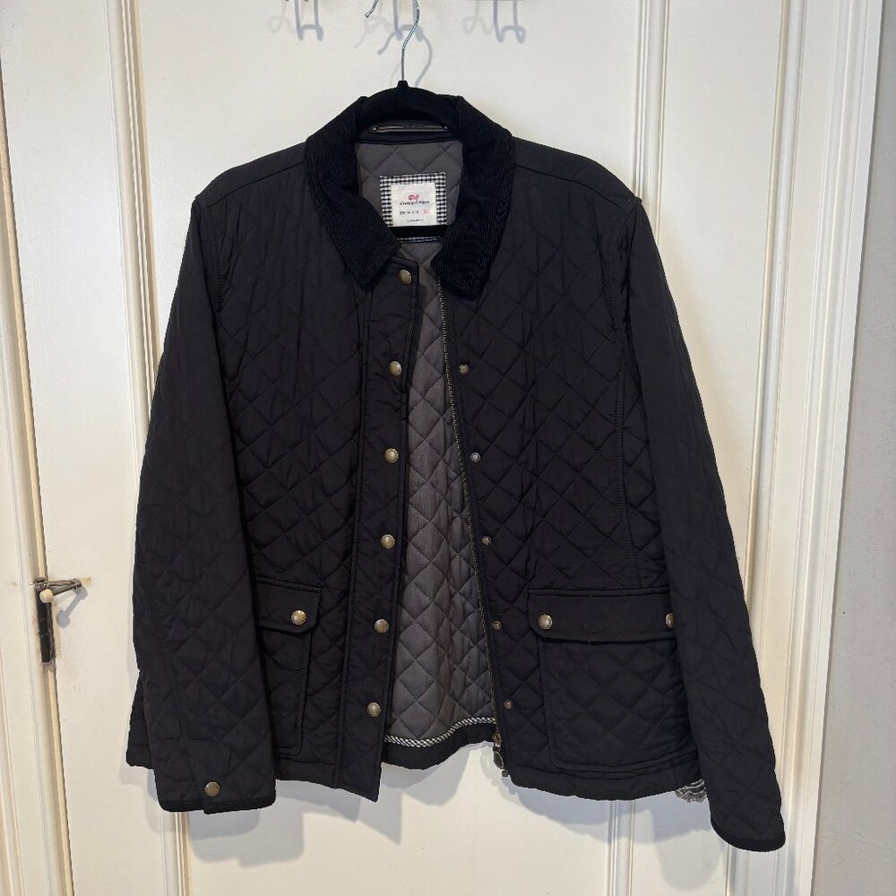 Women's Vineyard Vines Quilted Chore Coat, Black (XL)